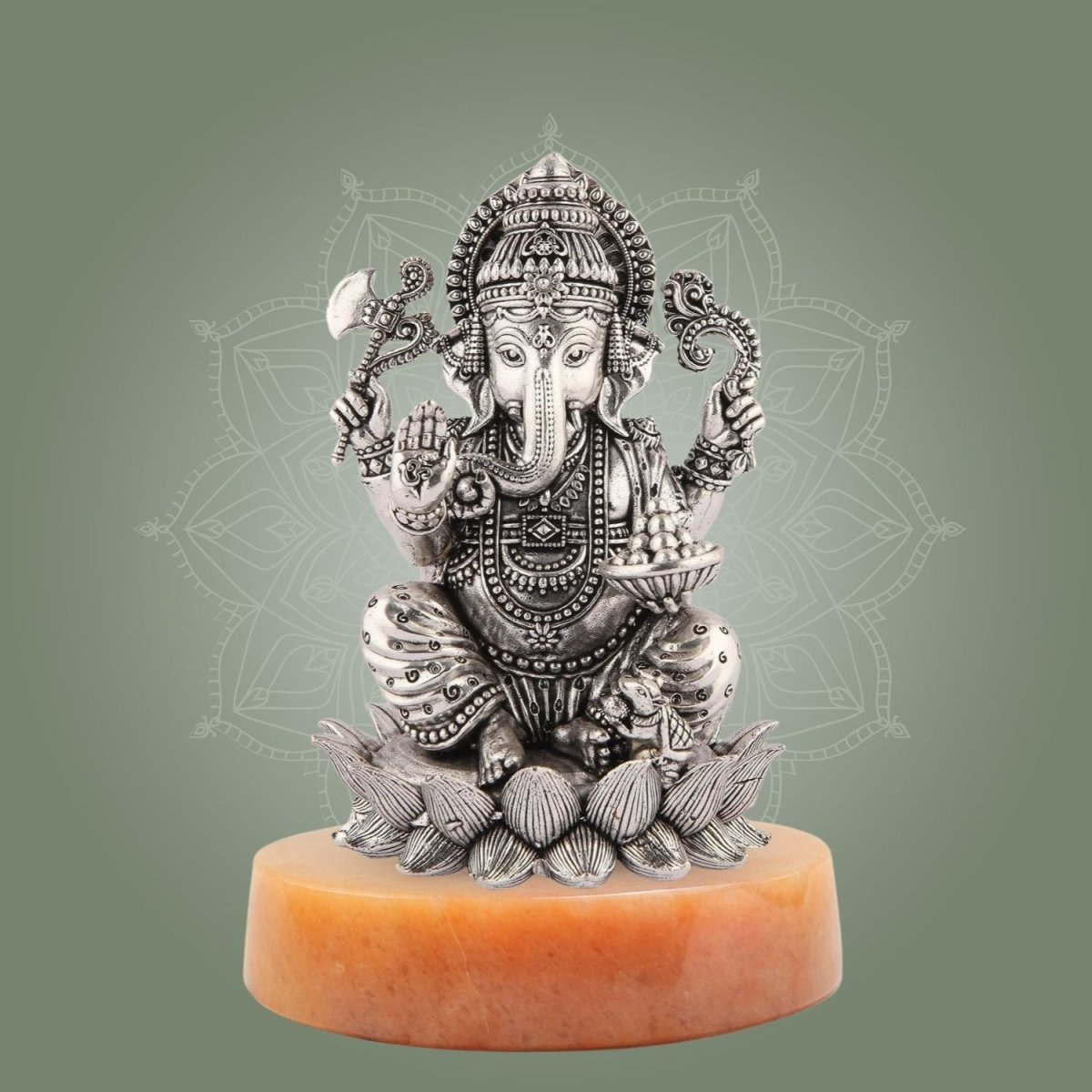 Silver - Plated Lord Ganesha on Lotus Idol – 4" Superfine Pure Brass Statue - Luxeartisanship