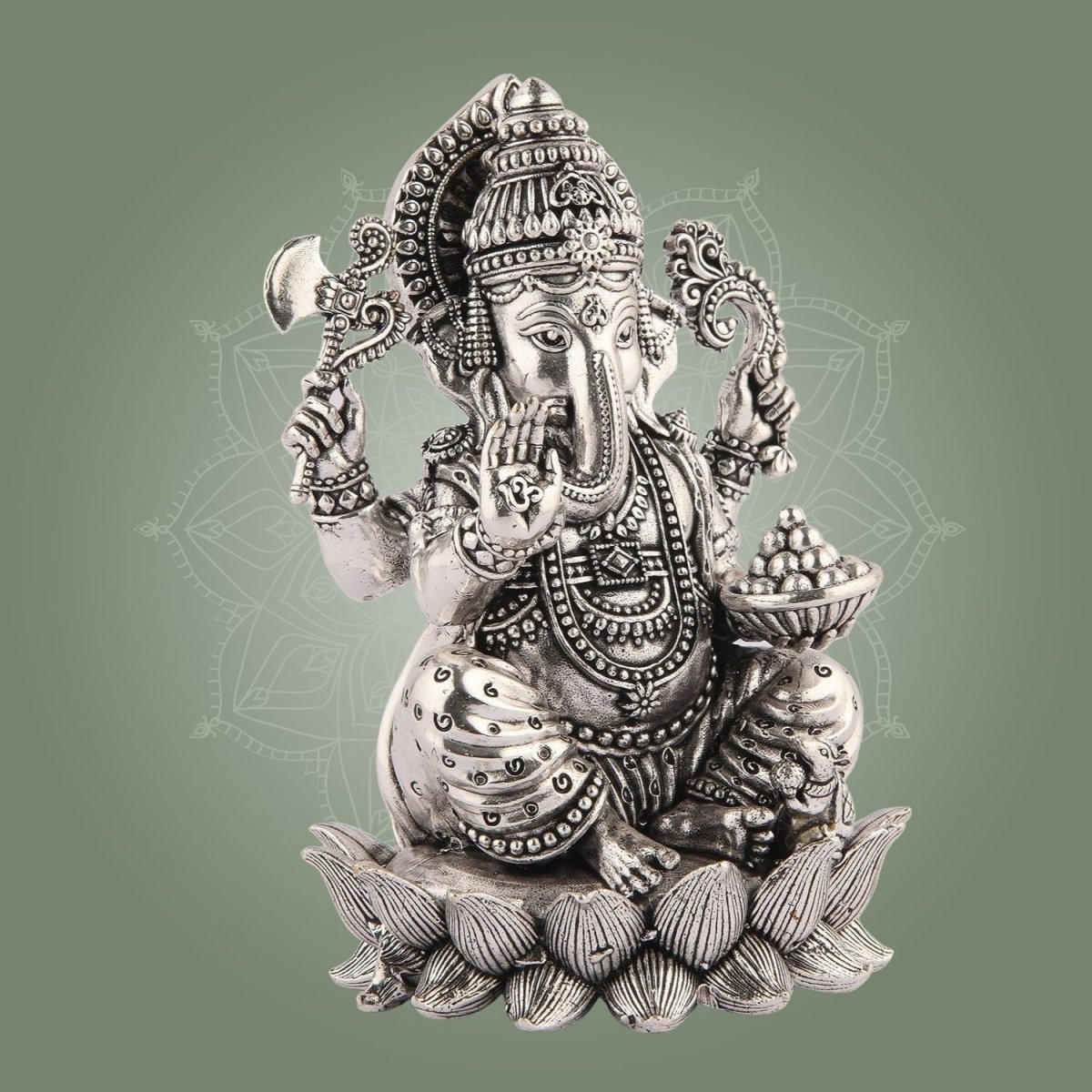 Silver - Plated Lord Ganesha on Lotus Idol – 4" Superfine Pure Brass Statue - Luxeartisanship