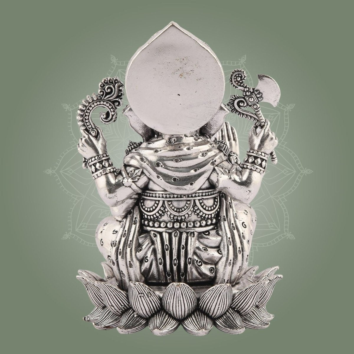 Silver - Plated Lord Ganesha on Lotus Idol – 4" Superfine Pure Brass Statue - Luxeartisanship