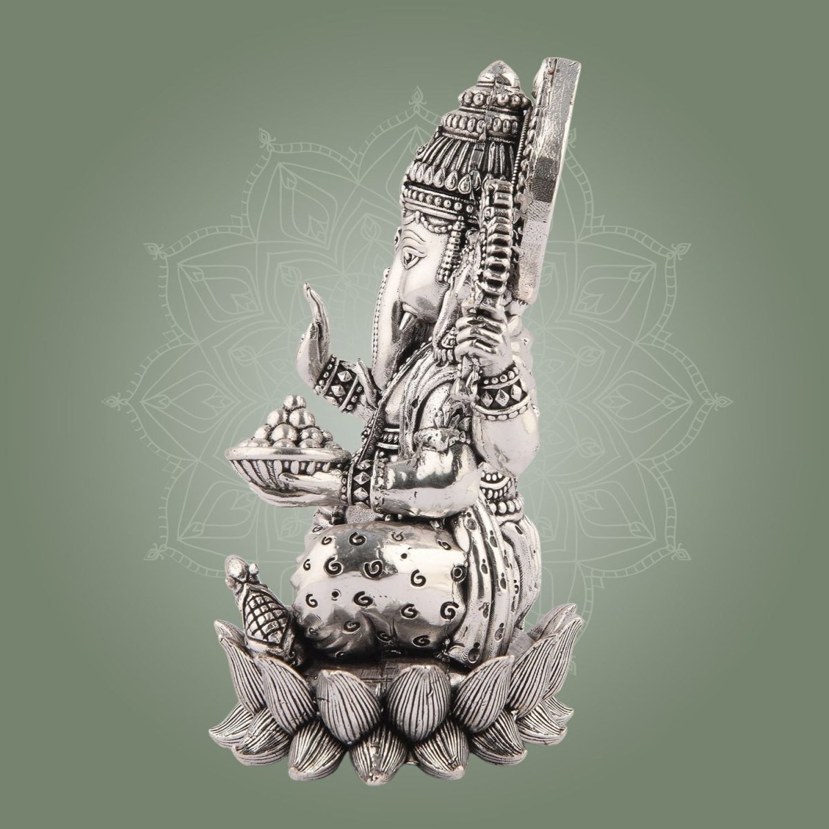 Silver - Plated Lord Ganesha on Lotus Idol – 4" Superfine Pure Brass Statue - Luxeartisanship