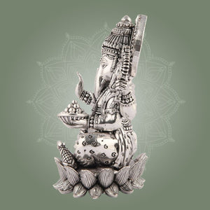 Silver - Plated Lord Ganesha on Lotus Idol – 4" Superfine Pure Brass Statue - Luxeartisanship