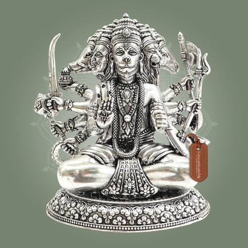 Silver Plated Panchmukhi Hanuman Brass Idol – Superfine Murti - 5"