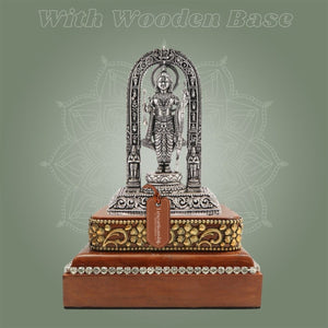 Silver Plated Ram Lalla Brass Idol (4″) with Polished Square Wooden Stand - Luxeartisanship