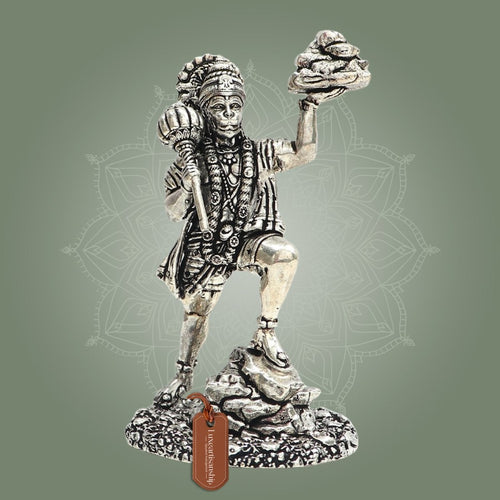 Silver Plated Standing Hanuman Brass Idol for Home Protection 4"