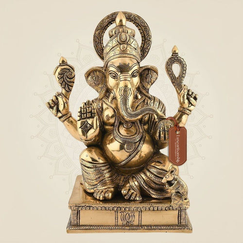 Sitting Ganesha Idol 12" – Handcrafted Brass Artisan for Spiritual Gifts & Decor