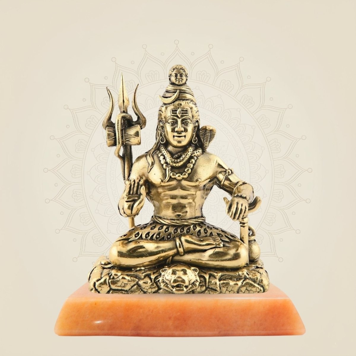 Small Size Brass Shiva in Meditation Statue on Stone Base