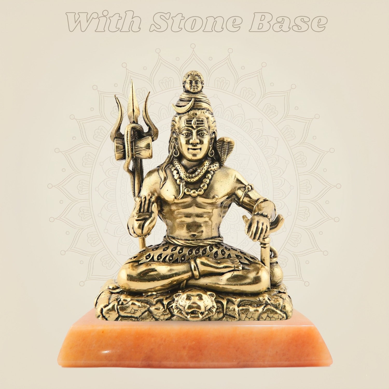Small Size Brass Shiva in Meditation Statue on Stone Base