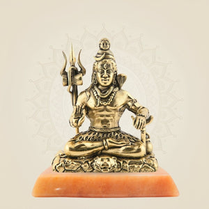 Small Size Brass Shiva in Meditation Statue on Stone Base