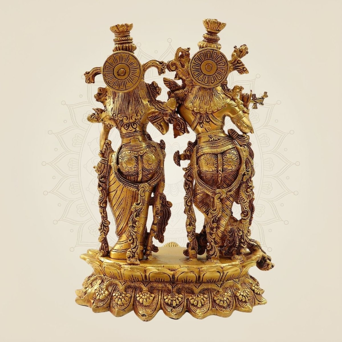 Radha Krishna Brass Idol with Peacock 13.5"