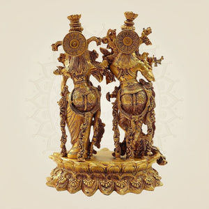 Radha Krishna Brass Idol with Peacock 13.5"