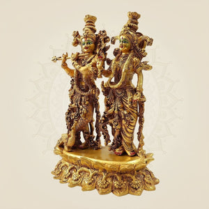 Brass South Indian Style Radha Krishna with Peacock Idol