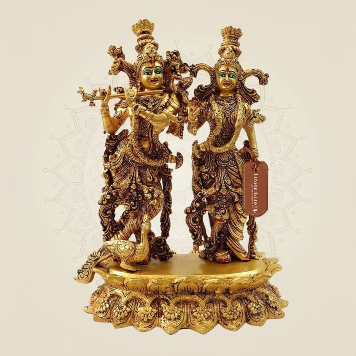 South Indian Style Radha Krishna Brass Idol with Peacock
