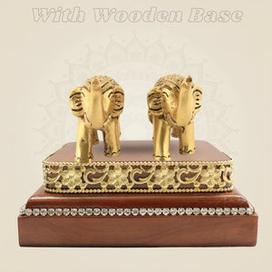 Wooden Base with Brass Elephant Statue Decorative Showpiece Pair