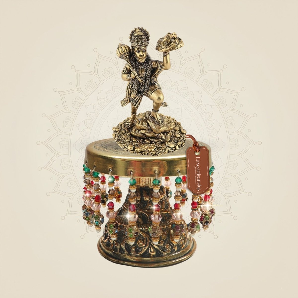 Standing Hanuman Murti with Chowki Base – Refined Surface Work - Luxeartisanship