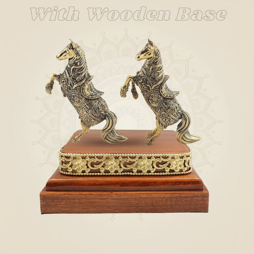 Standing Horse Pair Showpiece 5.5" Displayed on a Square Wooden Base