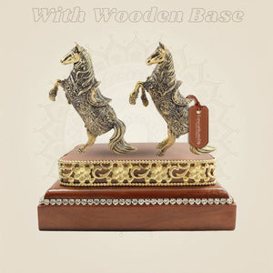 Horse Pair Showpiece Displayed on Wooden Base