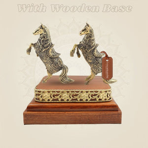 Horse Pair Showpiece Displayed on Wooden Base