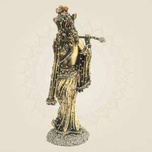 Standing Krishna Brass Murti with Flute & Jewellery Stone Work 10" - Luxeartisanship