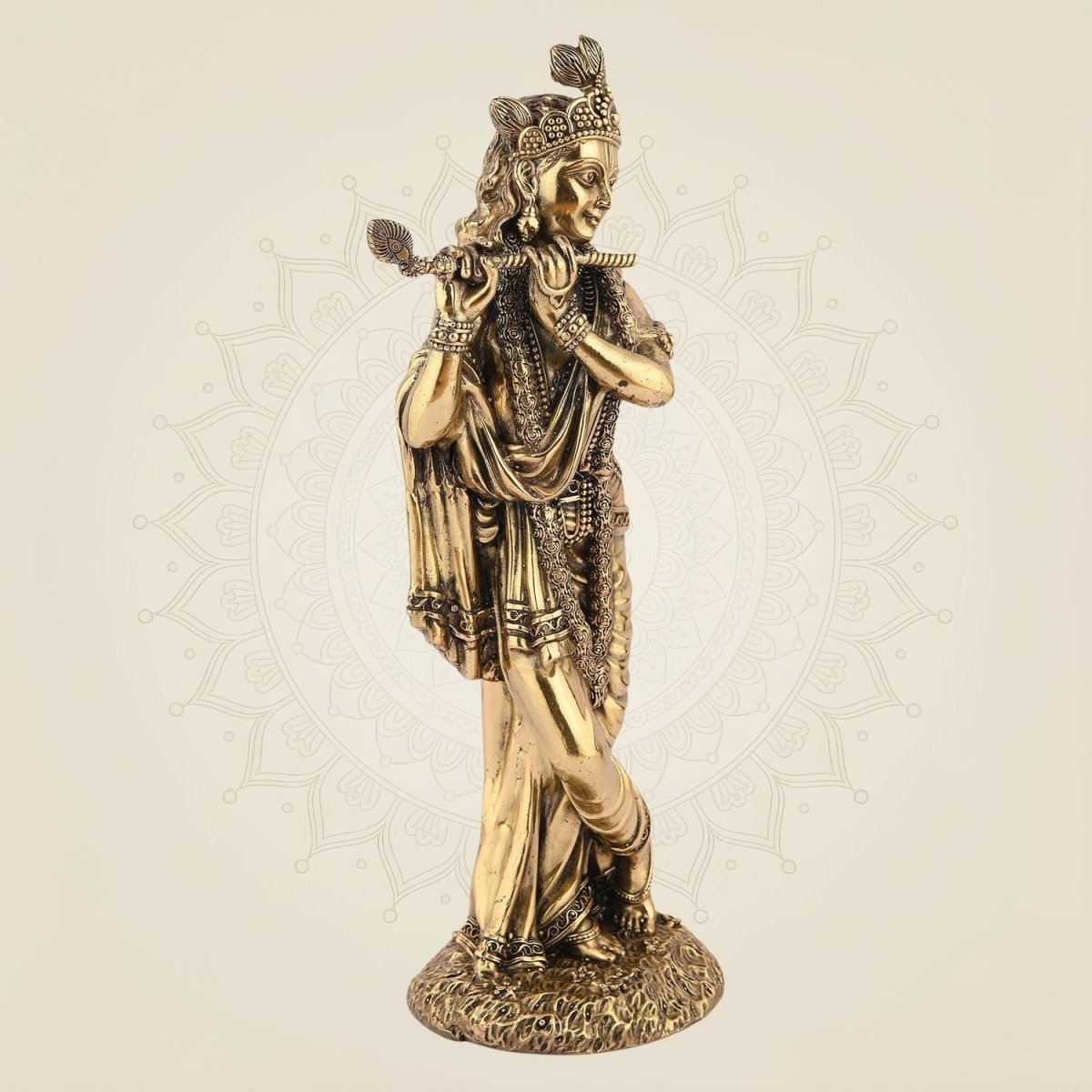 Standing Krishna with Flute Idol 10" Superfine Handcrafted Art Pure Brass Murti - Luxeartisanship