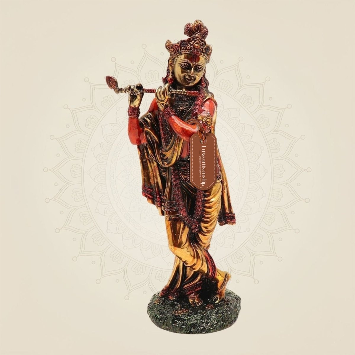 Standing Krishna with Flute Idol 10" Superfine Handcrafted Art Pure Brass Murti - Luxeartisanship