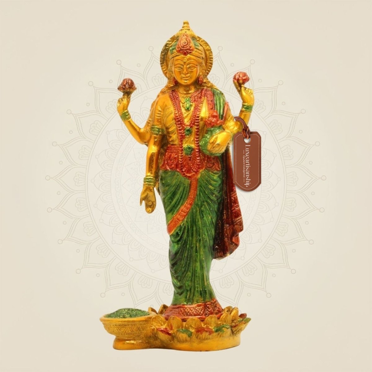 Standing Lakshmi Brass Idol Hindu Goddess Prosperity Statue