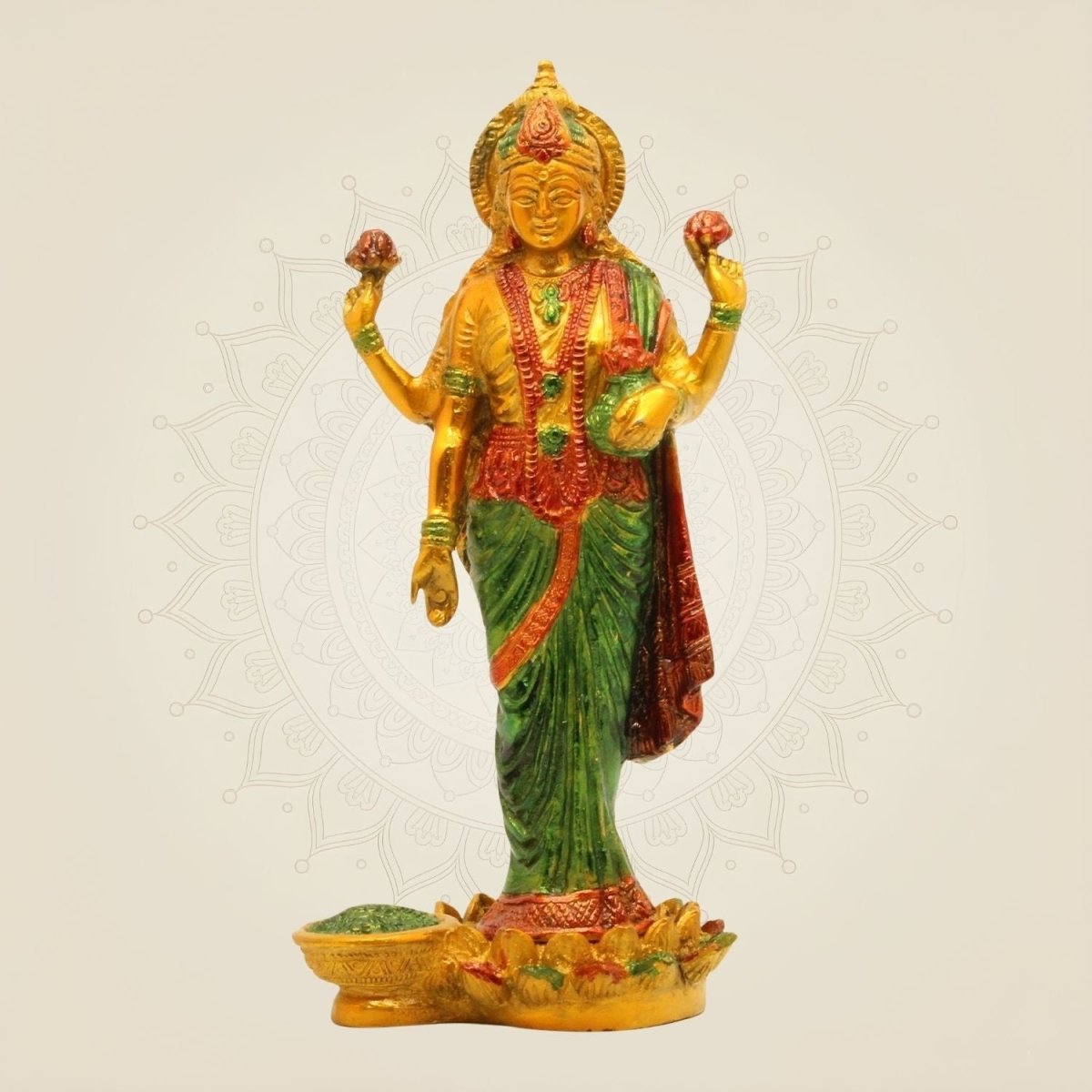 Standing Lakshmi Brass Idol Hindu Goddess Prosperity Statue