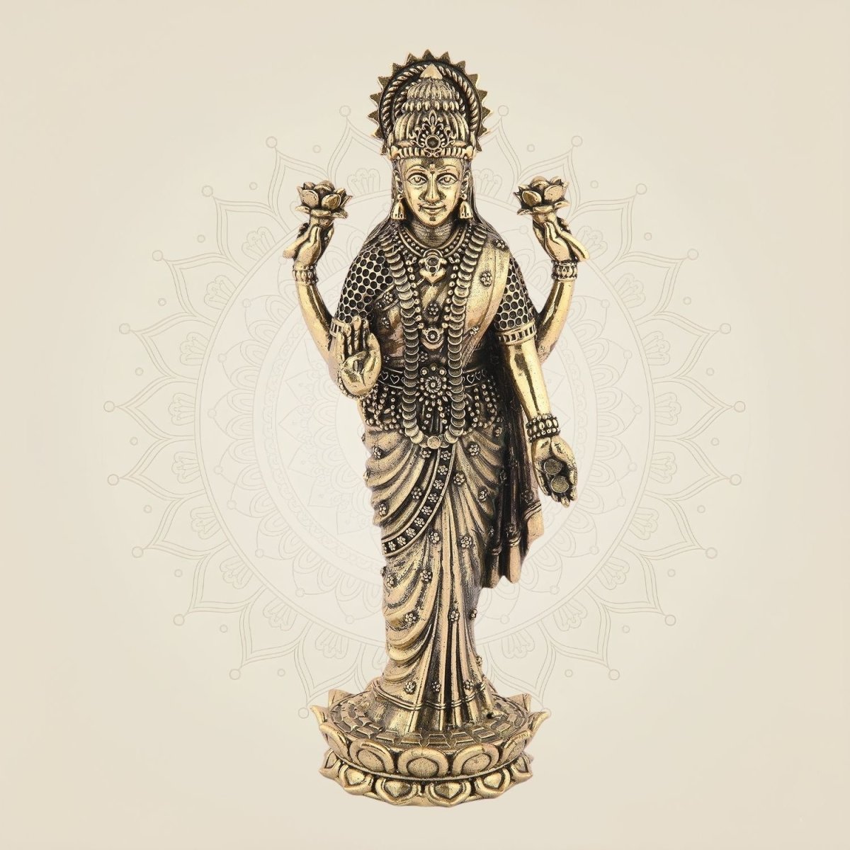Standing Laxmi Ji Idol– 6.75" Handcrafted Pure Brass Murti - Luxeartisanship
