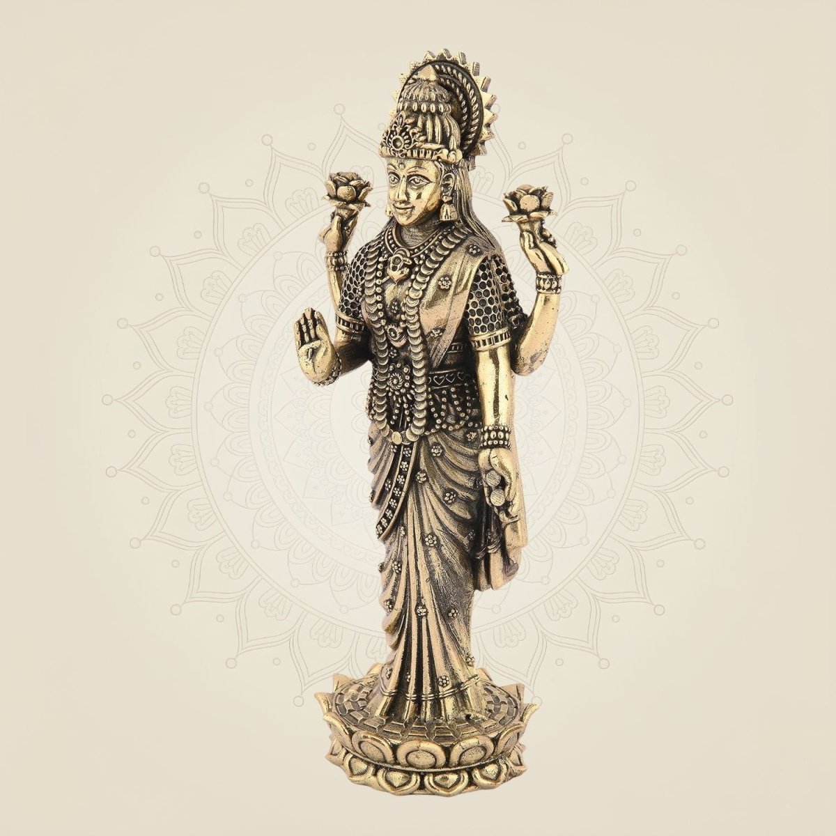 Standing Laxmi Ji Idol– 6.75" Handcrafted Pure Brass Murti - Luxeartisanship