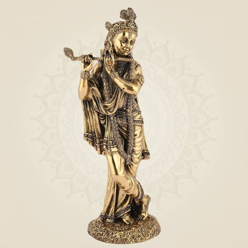 Standing Lord Krishna with Flute Idol – 12" Handcrafted Pure Brass