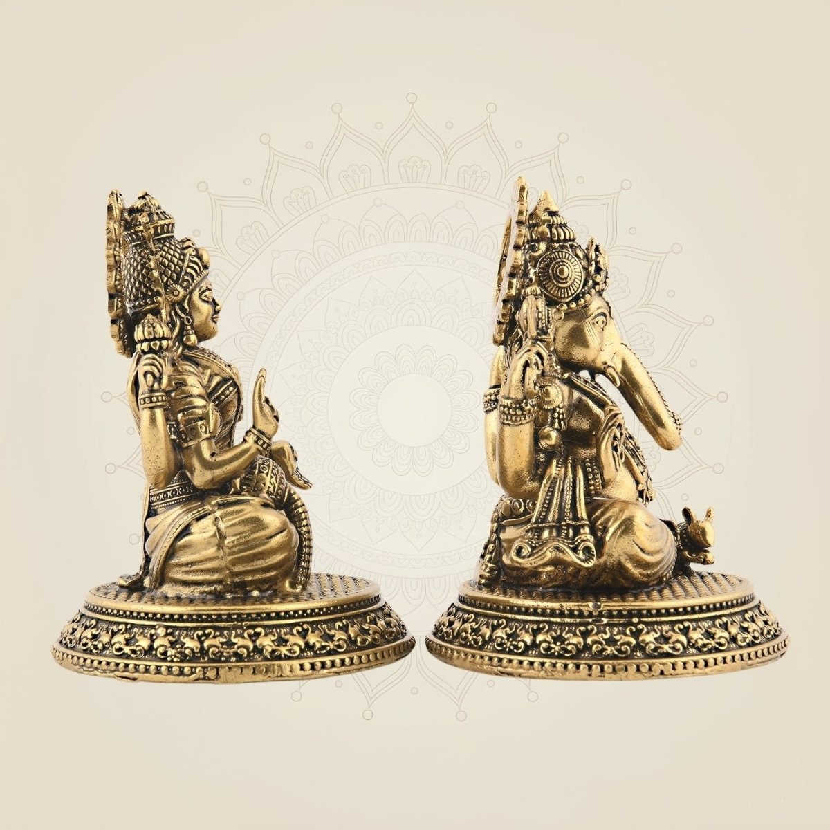 Superfine Ganesha Lakshmi Brass Idol Set 3.25" | Wealth & Wisdom Decor Piece - Luxeartisanship