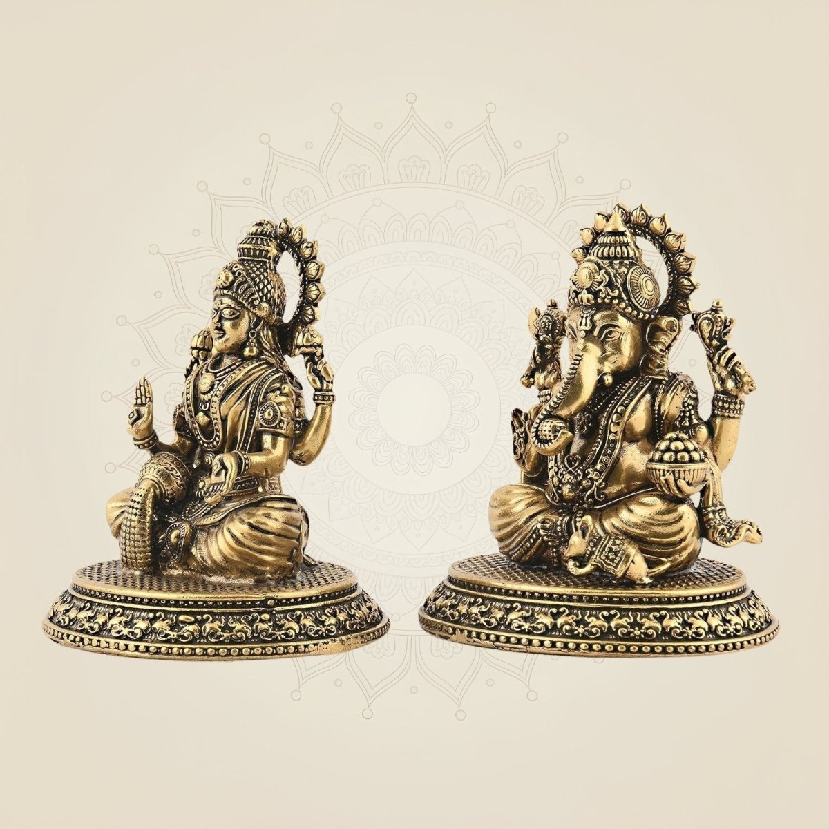 Superfine Ganesha Lakshmi Brass Idol Set 3.25" | Wealth & Wisdom Decor Piece - Luxeartisanship