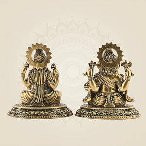 Superfine Ganesha Lakshmi Brass Idol Set 3.25" | Wealth & Wisdom Decor Piece - Luxeartisanship