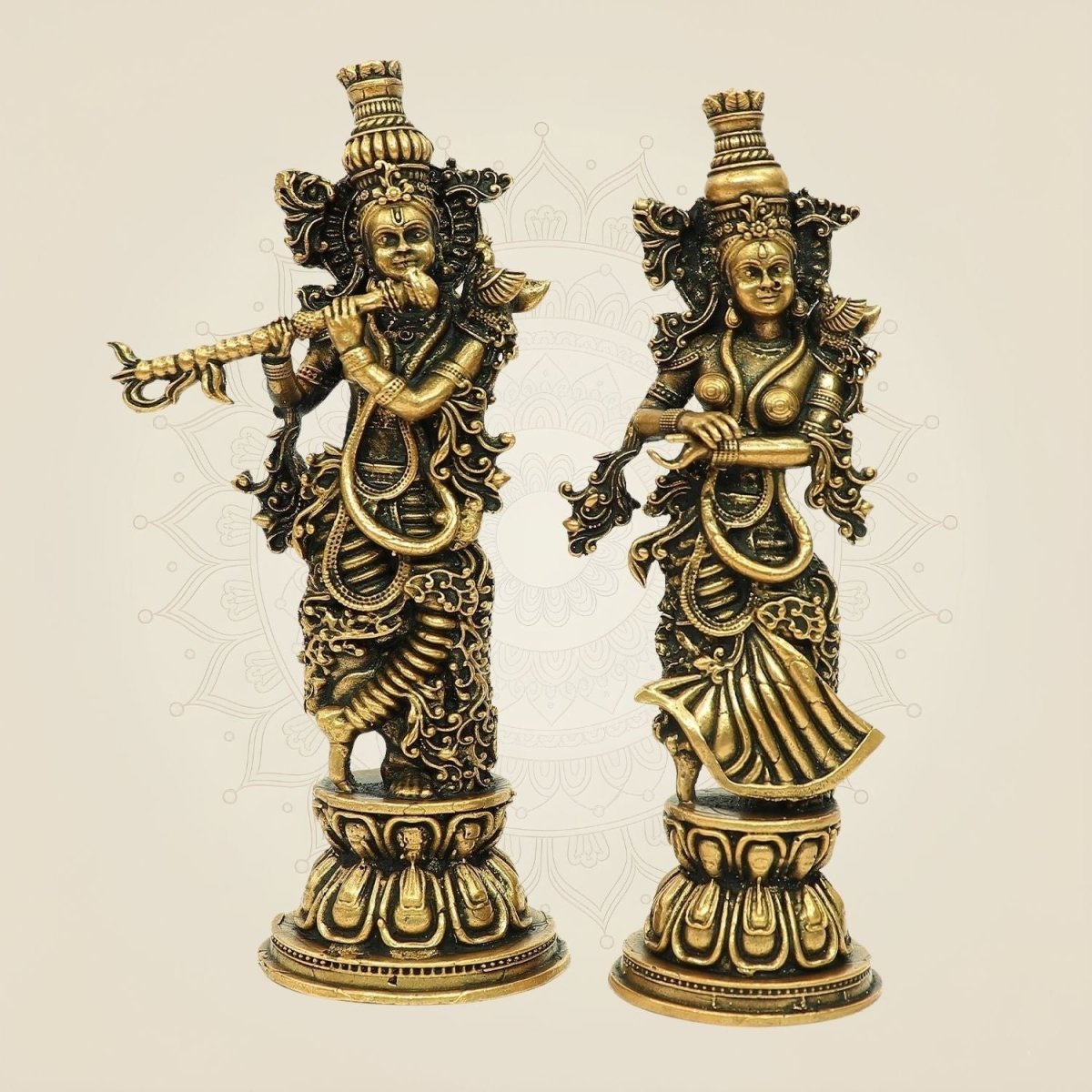 Superfine Radha Krishna Bronze Idol – South Indian Divine Couple Murti 4.75" - Luxeartisanship