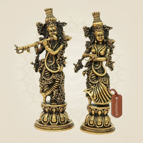 Superfine Radha Krishna Bronze Idol – South Indian Divine Couple Murti 4.75"