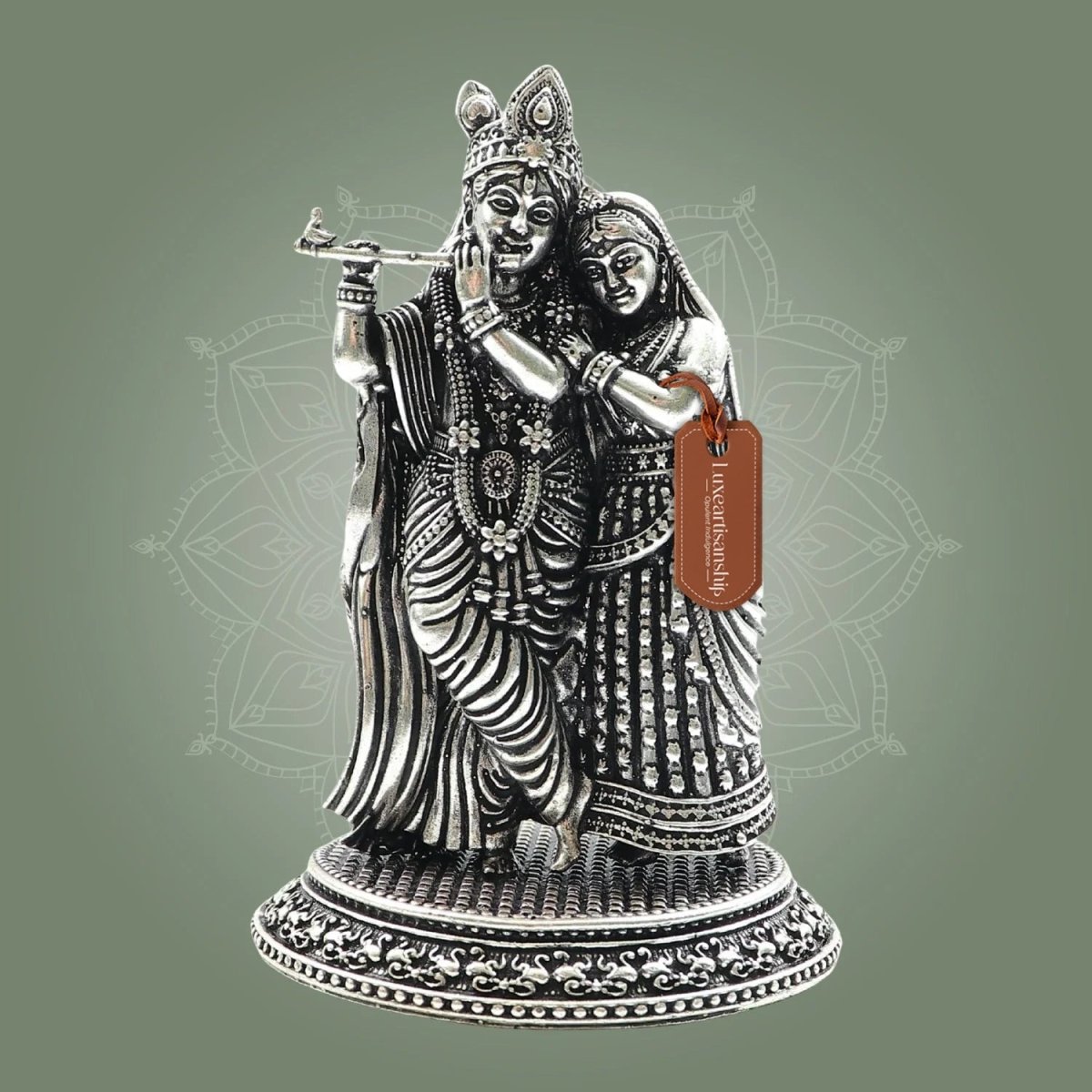 4.25-Inch Silver Plated Brass Radha Krishna Statue with Detailed Finish