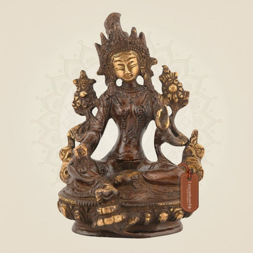 Tara Maa Pure Brass Statue 5.5" - Tibetan Buddhist Goddess Handcrafted Statue for Peace