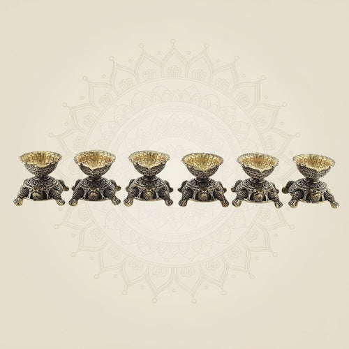 Tortoise Brass Oil Lamps 1.5" (Set of 6) – Diya Set for Pooja & Decor
