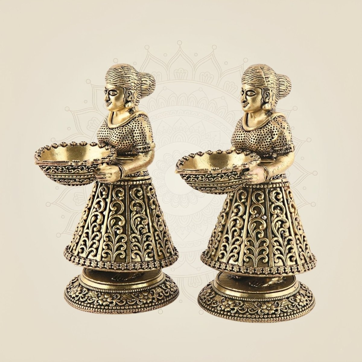 Deep Lamp Brass Deep Lakshmi Pair - Traditional Pooja Diya for Home