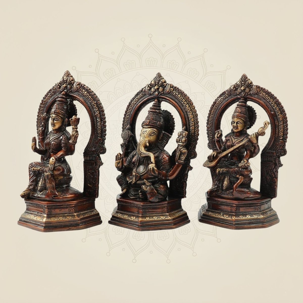 Brass Lakshmi Ganesh Saraswati Statue