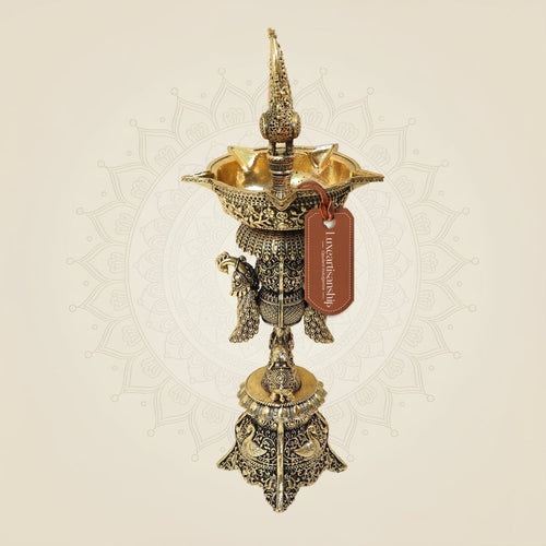 Traditional Brass Peacock Oil Lamp for Puja, Temple & Festive Decor- 12 Inches