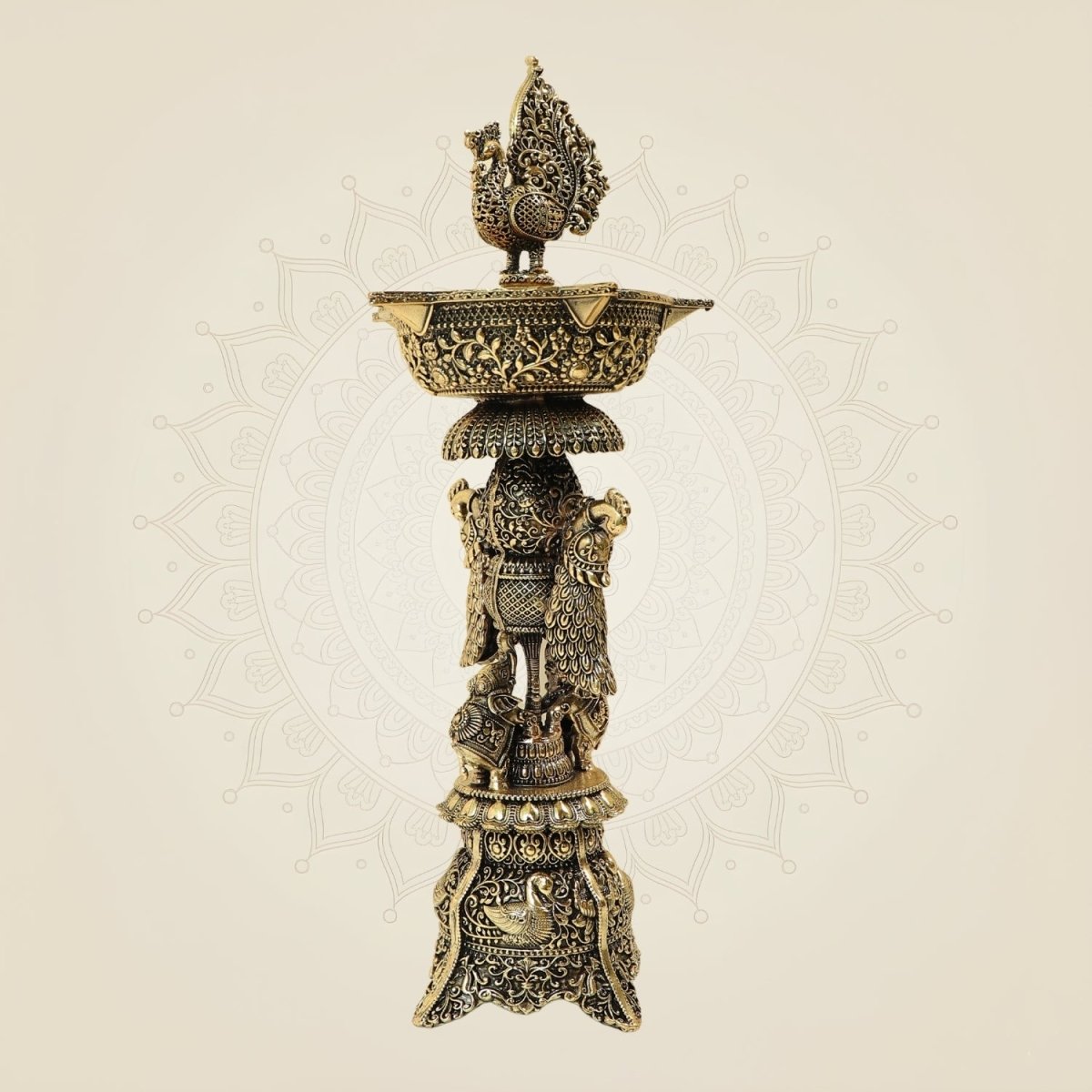 Traditional Brass Peacock Oil Lamp for Puja, Temple & Festive Decor- 12 Inches - Luxeartisanship