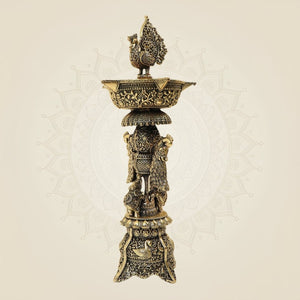 Traditional Brass Peacock Oil Lamp for Puja, Temple & Festive Decor- 12 Inches - Luxeartisanship