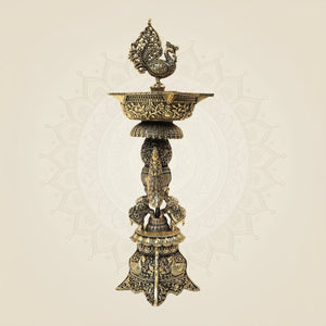 Traditional Brass Peacock Oil Lamp for Puja, Temple & Festive Decor- 12 Inches - Luxeartisanship