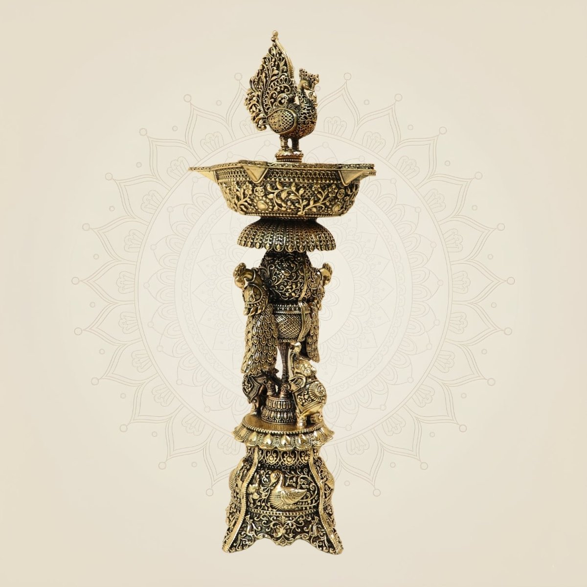 Traditional Brass Peacock Oil Lamp for Puja, Temple & Festive Decor- 12 Inches - Luxeartisanship