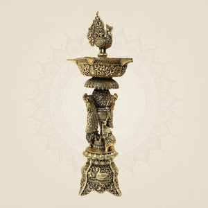 Traditional Brass Peacock Oil Lamp for Puja, Temple & Festive Decor- 12 Inches - Luxeartisanship