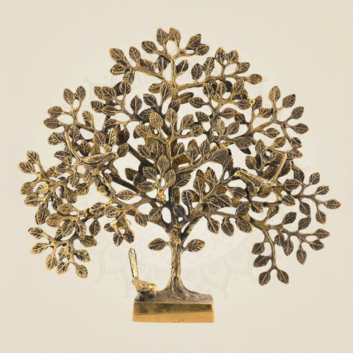 Tree of Life with Birds (Kalpavriksha) Pure Brass Artisan 11"- Handmade Decorative Symbol of Unity