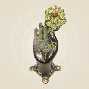 Vintage Brass Buddha Door Handle 7" • Floral Design • Antique Finish • Pair of 2 - Luxeartisanship