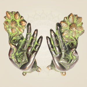 Vintage Brass Buddha Door Handle 7" • Floral Design • Antique Finish • Pair of 2 - Luxeartisanship