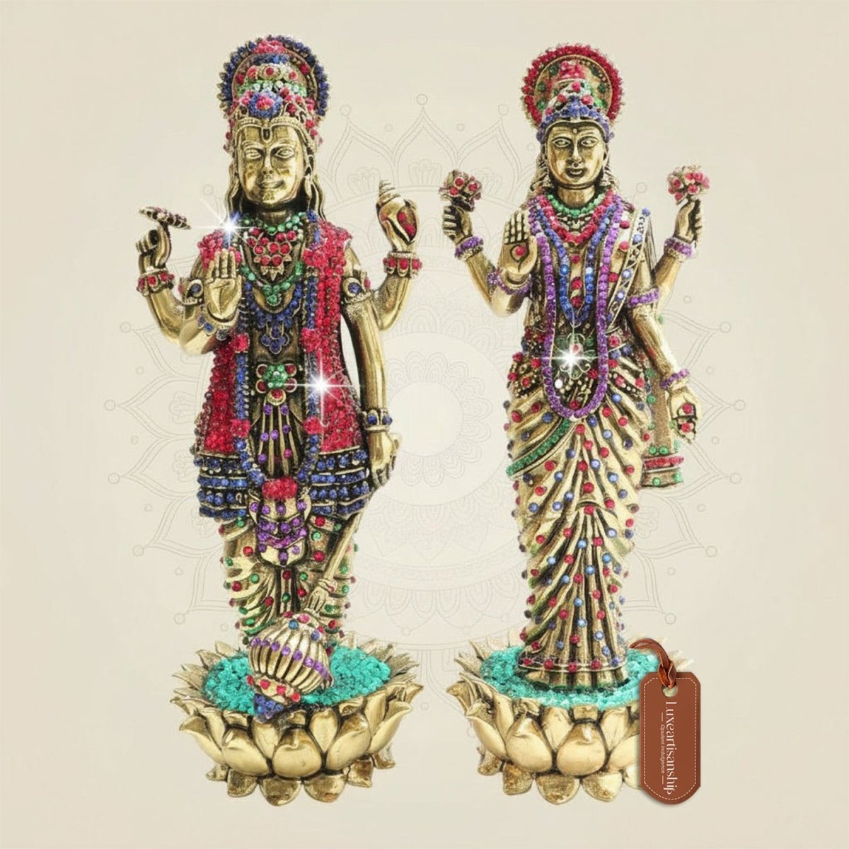 Brass Vishnu Lakshmi Idol – Stunning Jewellery Stone Work