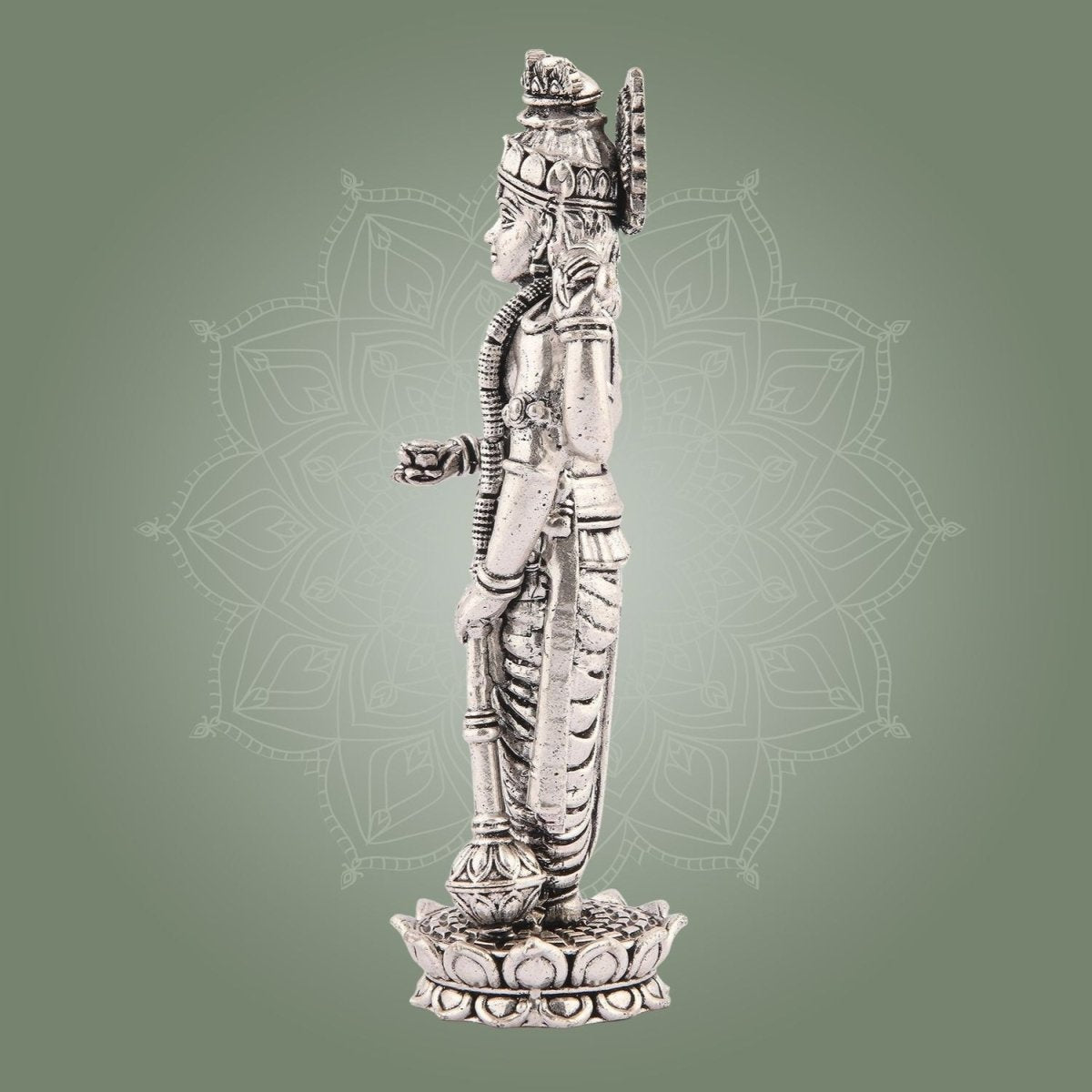 Vishnu Silver Finish Pure Brass Idol - Superfine Lightweight 5.75" Vastu Approved for Home - Luxeartisanship